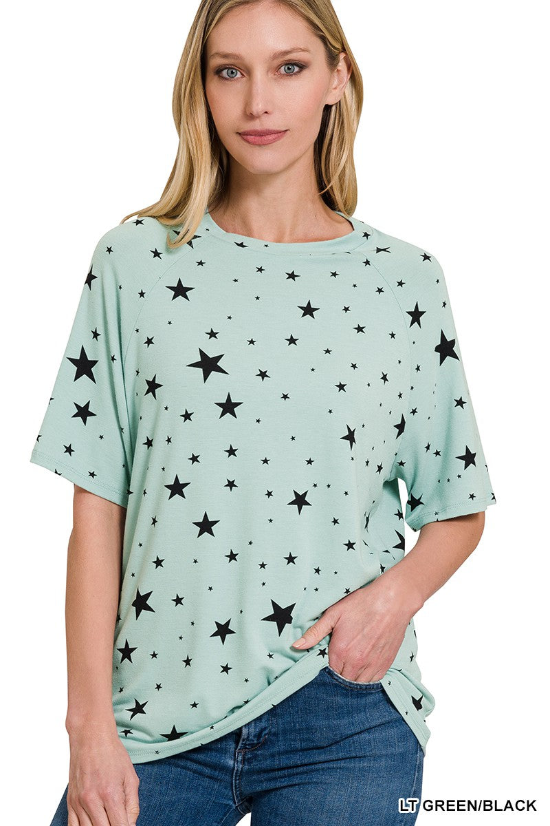 STAR RAGLAN SLEEVE ROUND NECK TOP