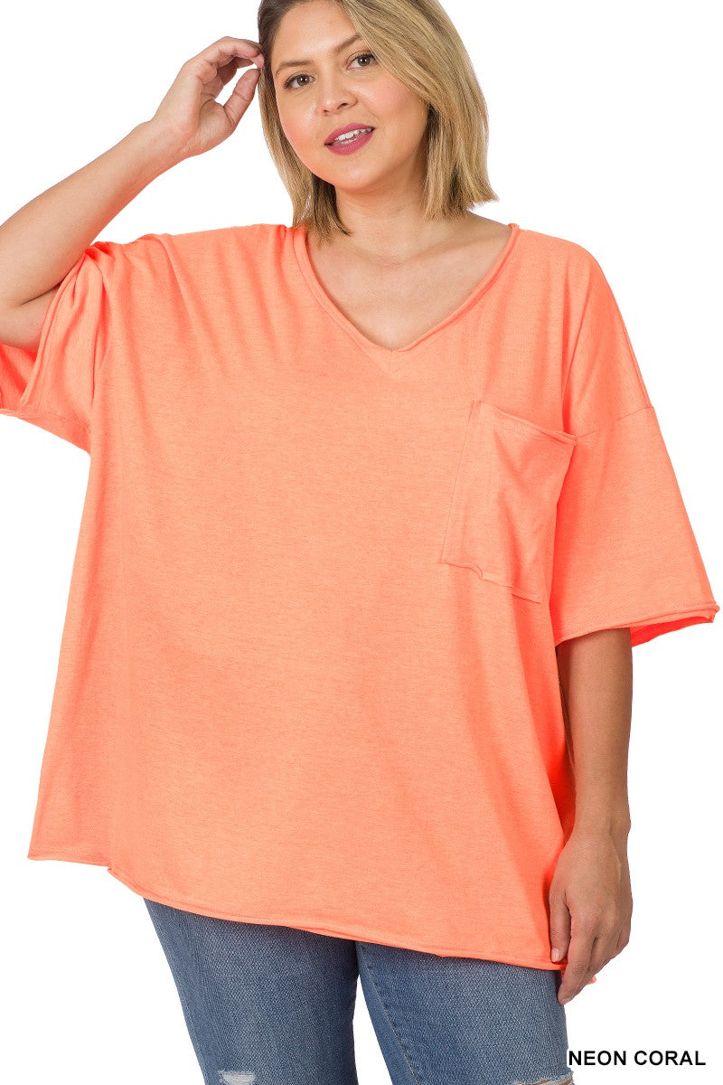 OVERSIZED FRONT POCKET RAW EDGE BOYFRIEND TEE