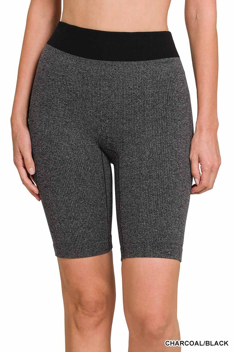 RIBBED SEAMLESS BIKER SHORTS