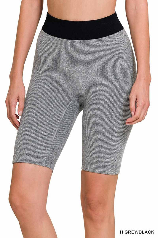 RIBBED SEAMLESS BIKER SHORTS