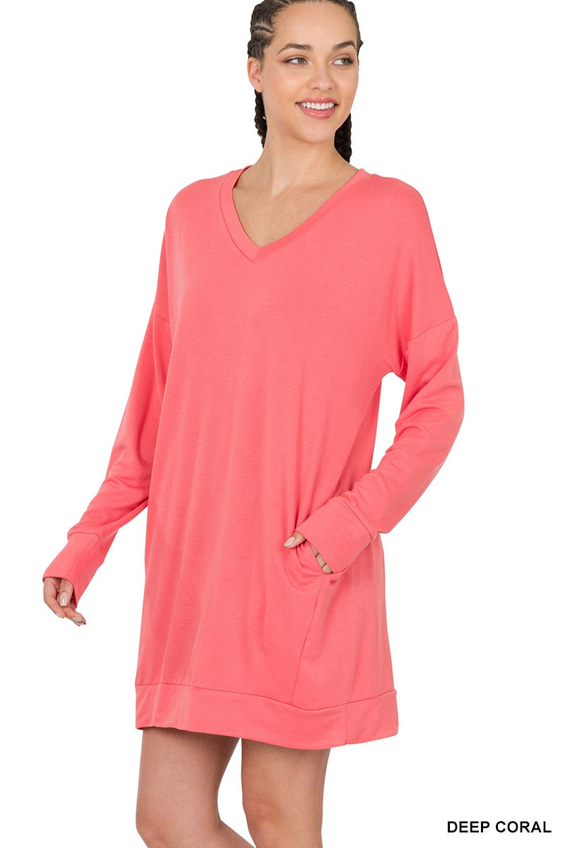 SOFT STRETCH F/TERRY DROP SHOULDER LONGLINE TOP