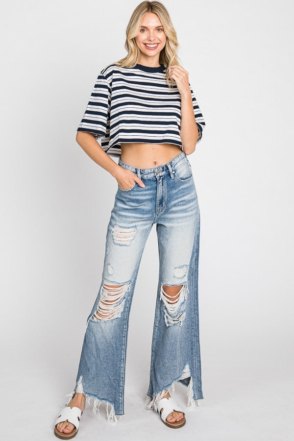 Petra 153 DISTRESSED HIGH RISE RIGID VINTAGE CROPPED FLARE