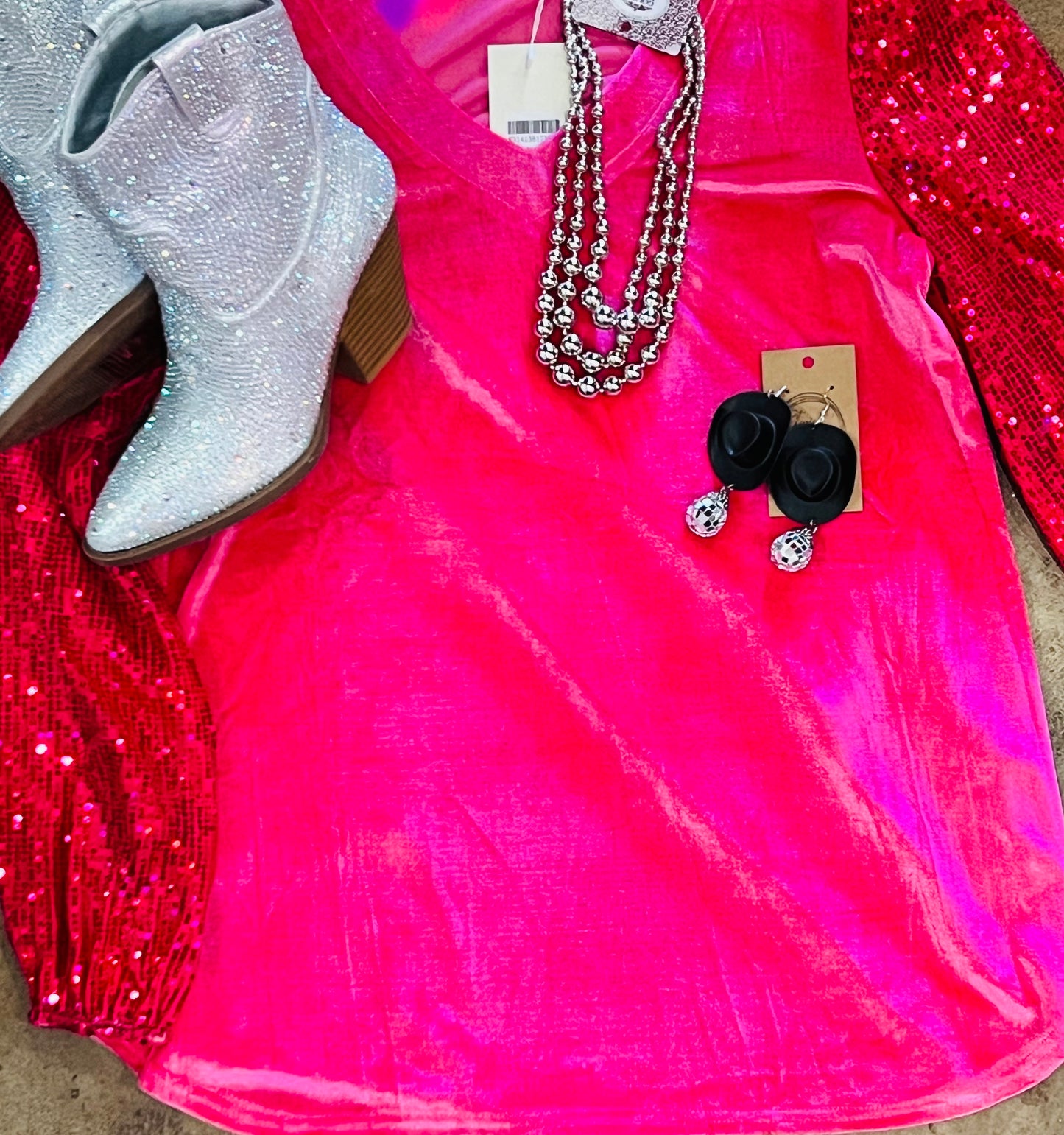 hot pink sequined sleeve