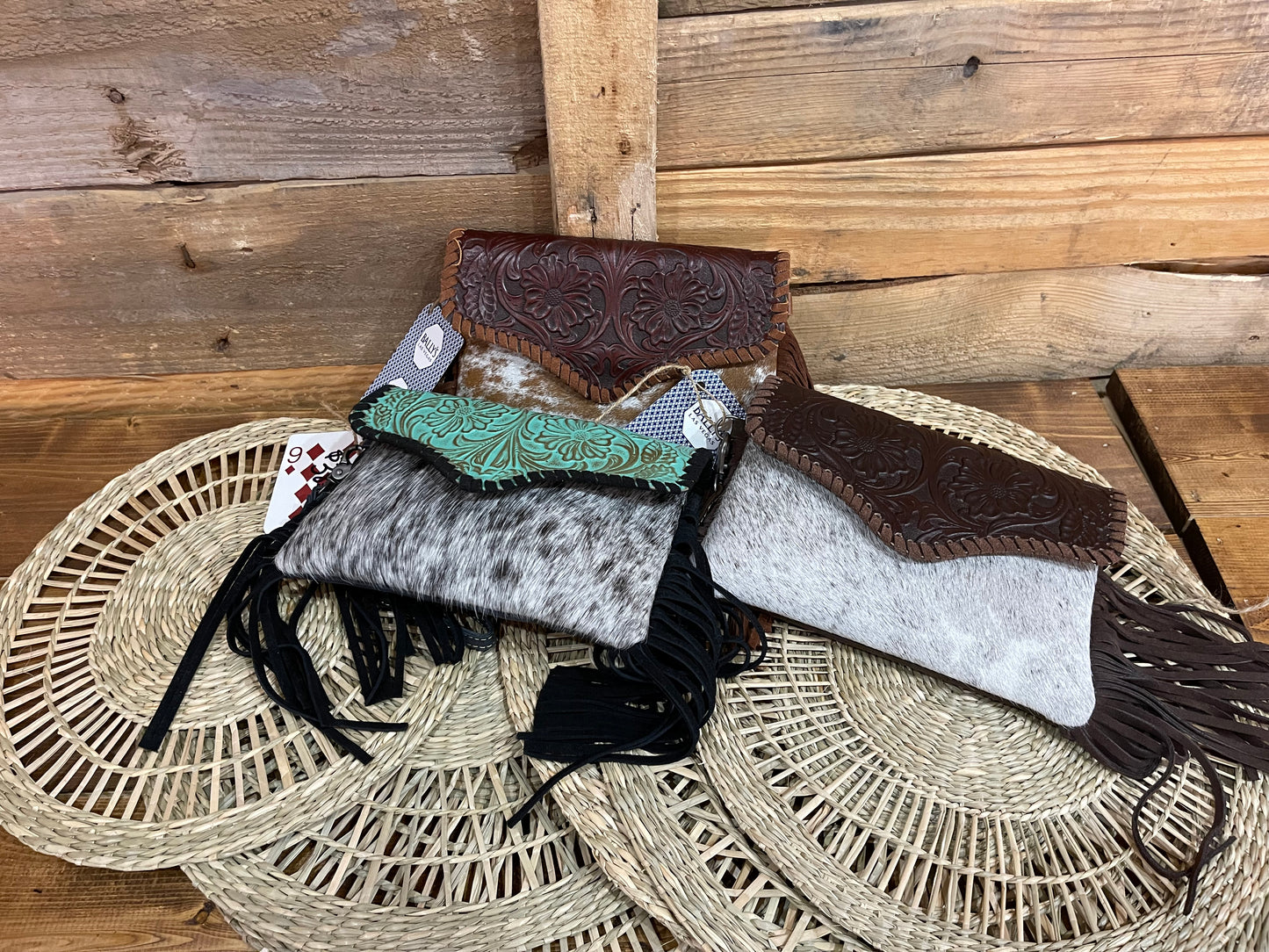 Cowhide, Leather and Fringe Clutch