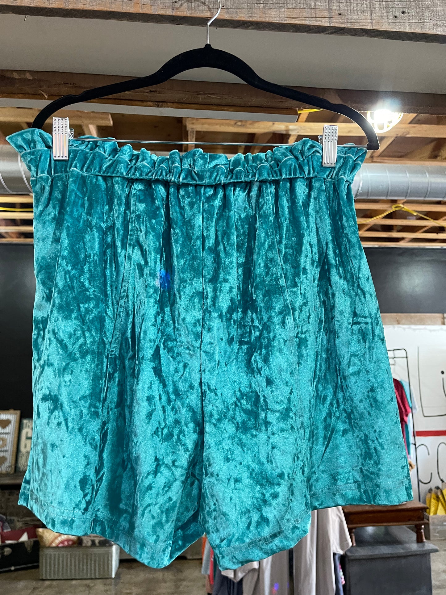 Turquoise Velvet Shorts